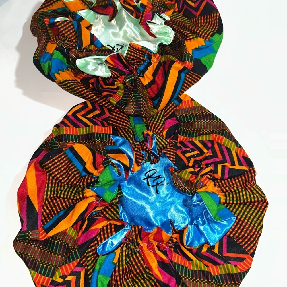 Colorful African pattern Satin-Lined Hair Bonnet set